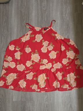 Torrid Coral Pink Rose Print Halter Ruffle Tank